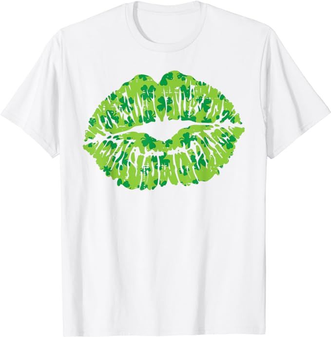 Green Shamrock Lips Kiss St Patricks Day Irish Women Gift T-Shirt | Amazon (US)