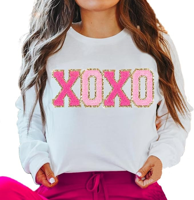 Valentines Day Sweatshirt Women Valentine XOXO Glitter Patch Shirts Long Sleeve Oversized Pullove... | Amazon (US)