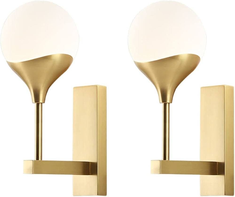 PULEE Wall Sconces Set of 2, Modern Bathroom Vanity Light Fixtures with Cream White Frosted Shade... | Amazon (US)