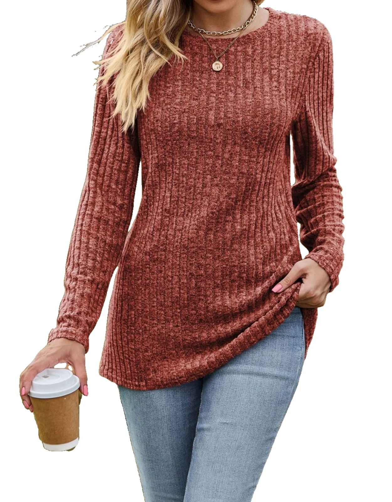 Women Top Tunic Sweater 2XL Pullover Ribbed Knit Comfort Lady Long Sleeve Autumn Daily Loungewear... | Walmart (US)