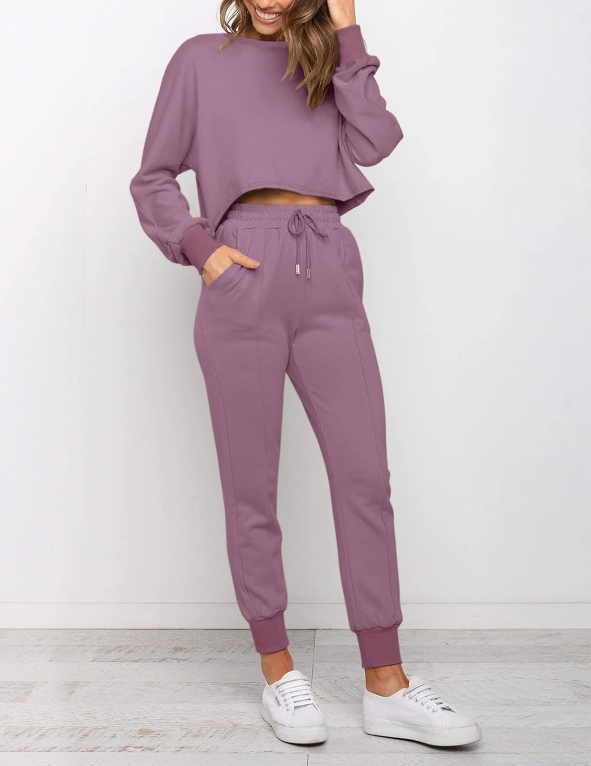 ZESICA Women's Long Sleeve Crop Top and Pants Pajama Sets 2 Piece Jogger Long Sleepwear Loungewea... | Amazon (US)