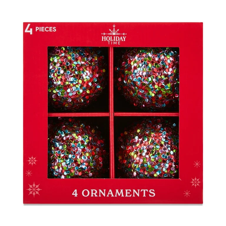 4 Count Multicolor Sequin Ball Christmas Ornaments, 3.5", by Holiday Time | Walmart (US)