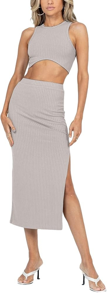 BHMAWSRT Womens Sexy 2 Piece Midi Dress Outfits,y2k Summer Mesh Strapless Crop Tank top &Bodycon ... | Amazon (US)