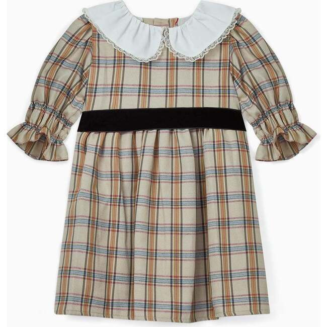 La Coqueta | Romina Dress, (Beige Tartan, Size 4Y) | Maisonette | Maisonette
