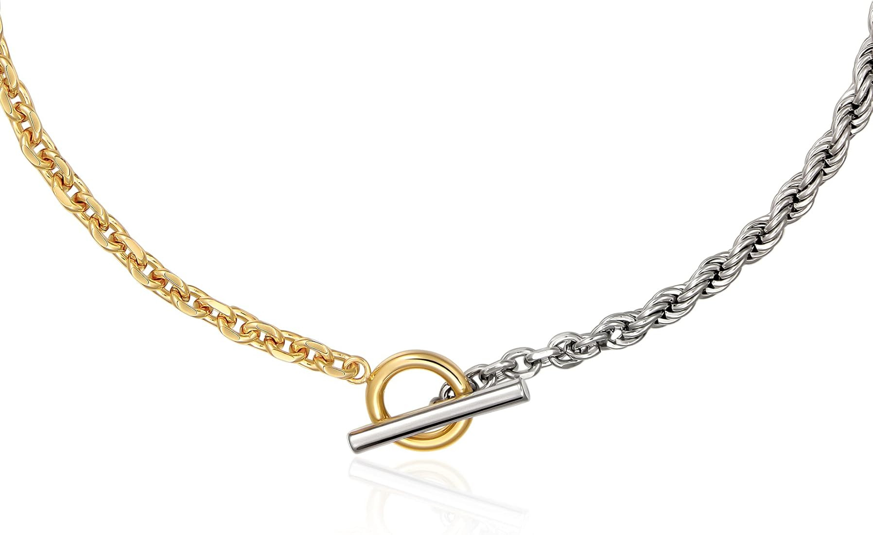 Paperclip Chain Necklace 18K Gold Plated Rope Chain Oval Link Chain Choker Toggle Clasp Short Layeri | Amazon (US)