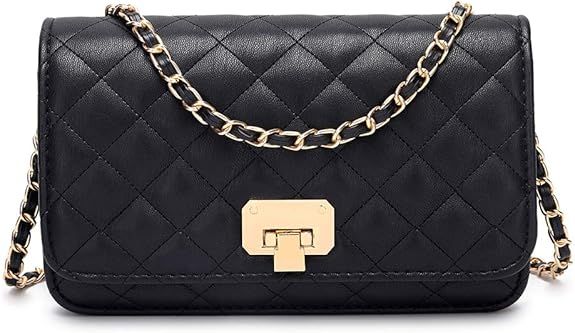 Women Black Quilted Purse Lattice Clutch Small Crossbody Shoulder Bag with Chain Strap Leather | Amazon (US)
