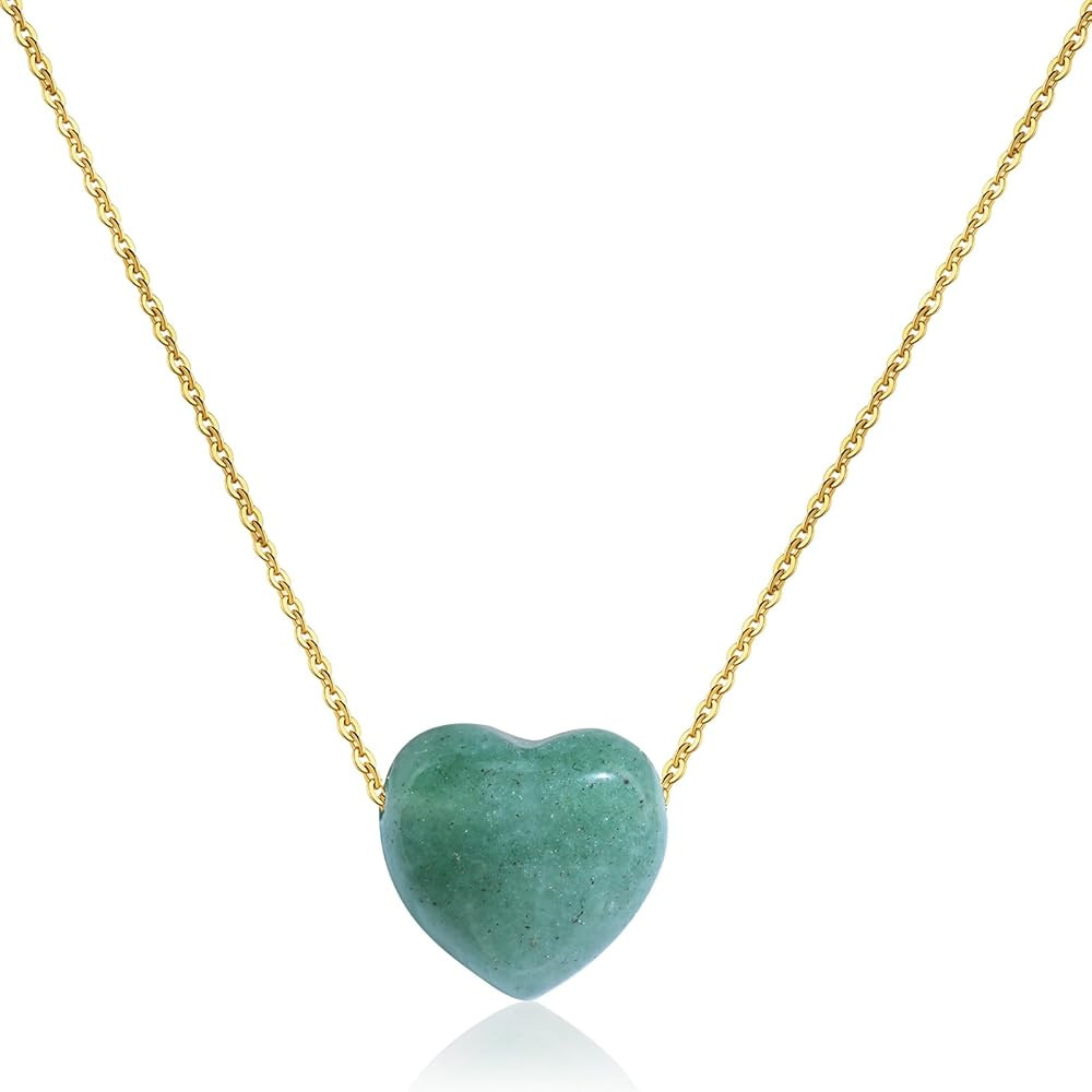 14K Gold Plated Jade Heart Necklace Green Jade Pendant Necklace for Women Small Jade Jewelry Hear... | Amazon (US)