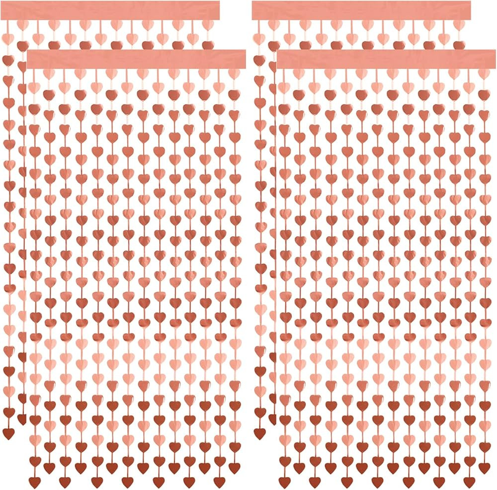 Lounsweer 4 Pcs Valentine's Day Heart Foil Curtain Rose Gold Heart Chain Foil Fringe Metallic Tin... | Amazon (US)