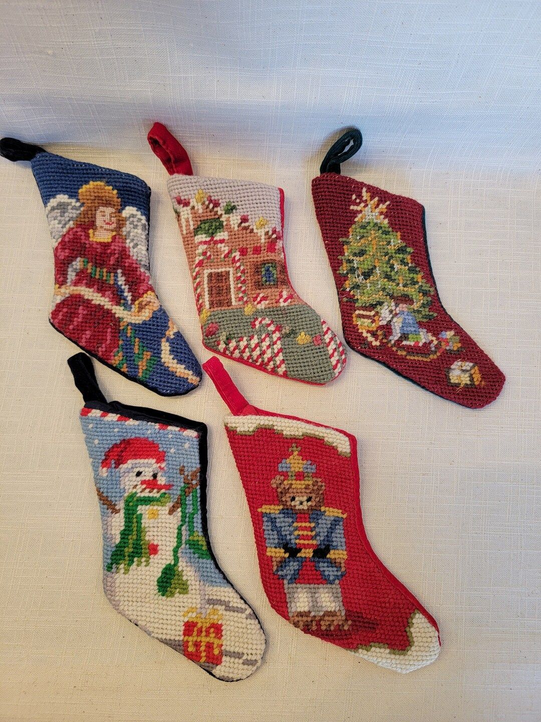 Vintage Needlepoint Stocking Ornaments or Mantel Decor - Etsy | Etsy (US)