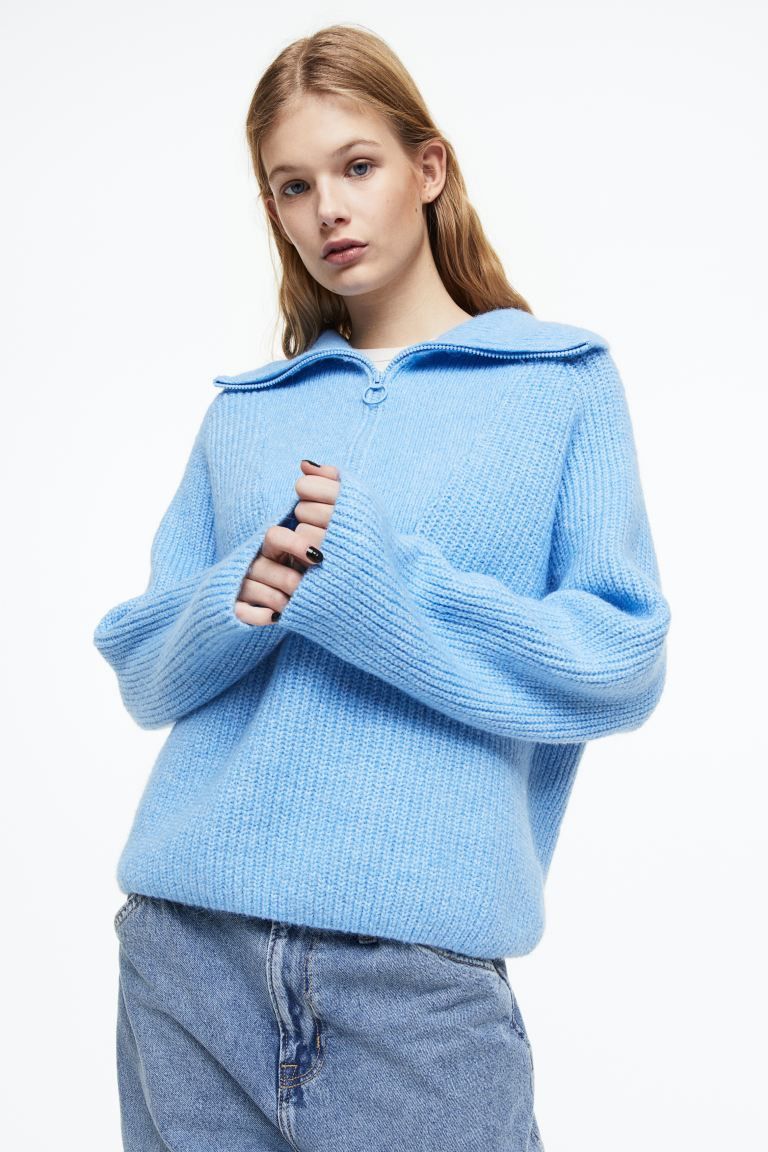 Rib-knit Half-zip Sweater | Blue Sweater Sweaters | HM Sweater Outfit | Spring 2023 Fashion | H&M (US + CA)