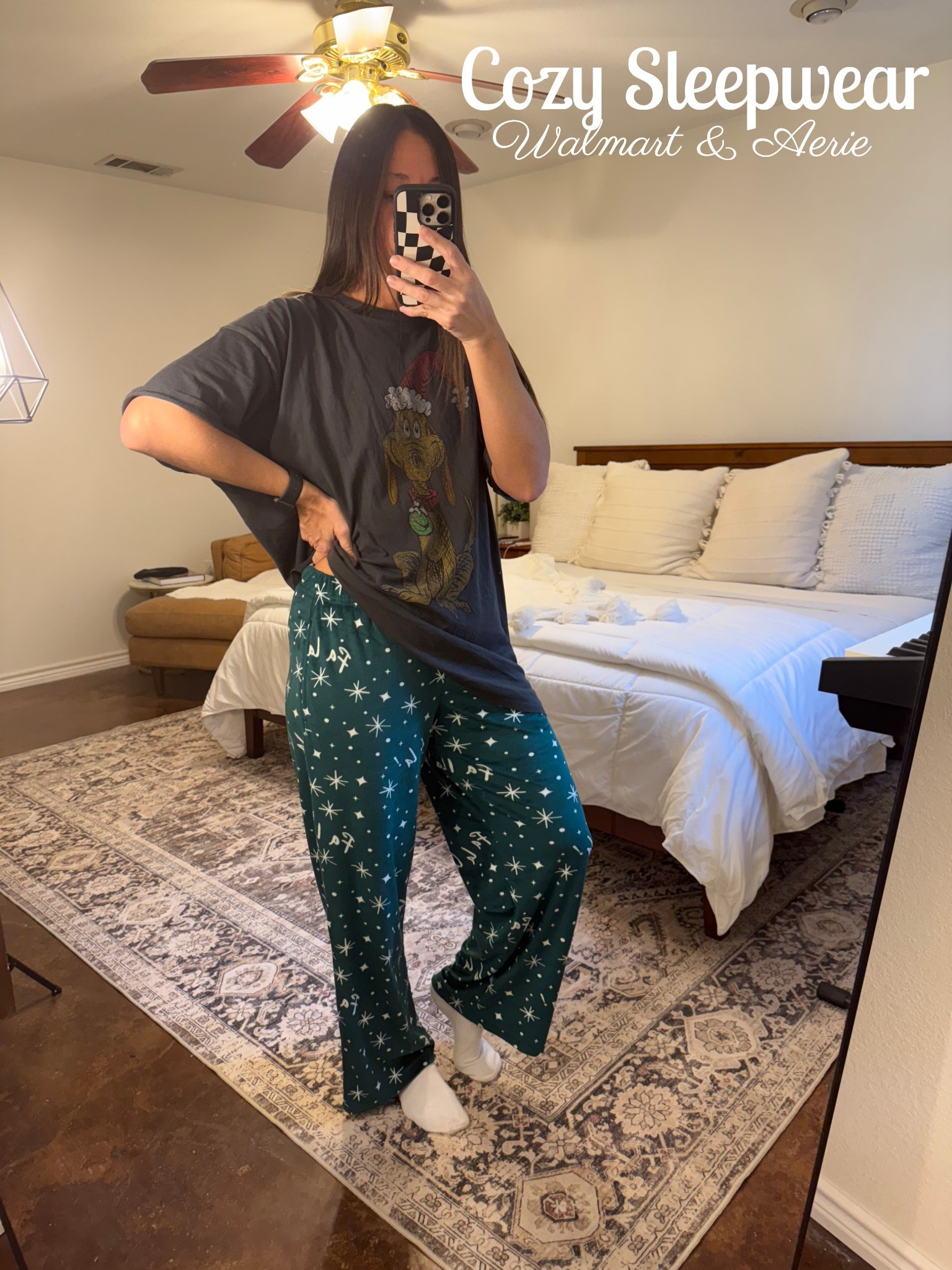 I love finding cozy pajamas perfect for the holidays and the perfect sets for year around. 

These pajama pants from Walmart are the super soft cozy pants that I promise you will want to wear all day long. They come in several colors and patterns that you could wear throughout the year. 

I paired them with this older oversized t-shirt from Aerie with the character Max from the Grinch on it.

Tagging some of my favorite and great gift ideas for you! 🎁🩷

Size in both are small and fit true to size.

Weight 130lbs, height 5’5”.

#LTKSaleAlert #LTKHoliday #LTKGiftGuide