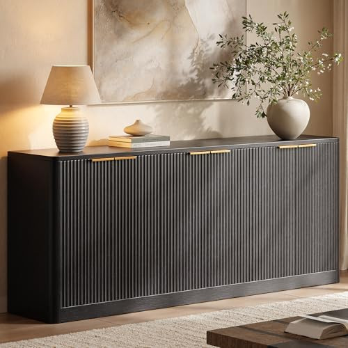 Evermagin 67" Fluted Black Buffet Cabinet with Storage | Amazon (US)