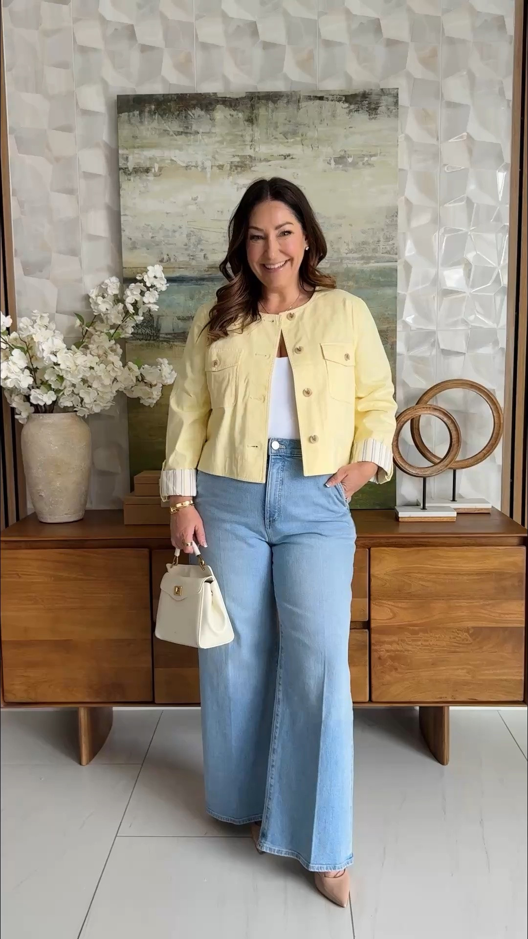 Spring workwear - wearing large in jacket, 12 in jeans, large inn bodysuit