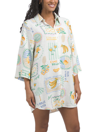 Cover Limone Linen Blend Cover-up Shirt Dress | TJ Maxx