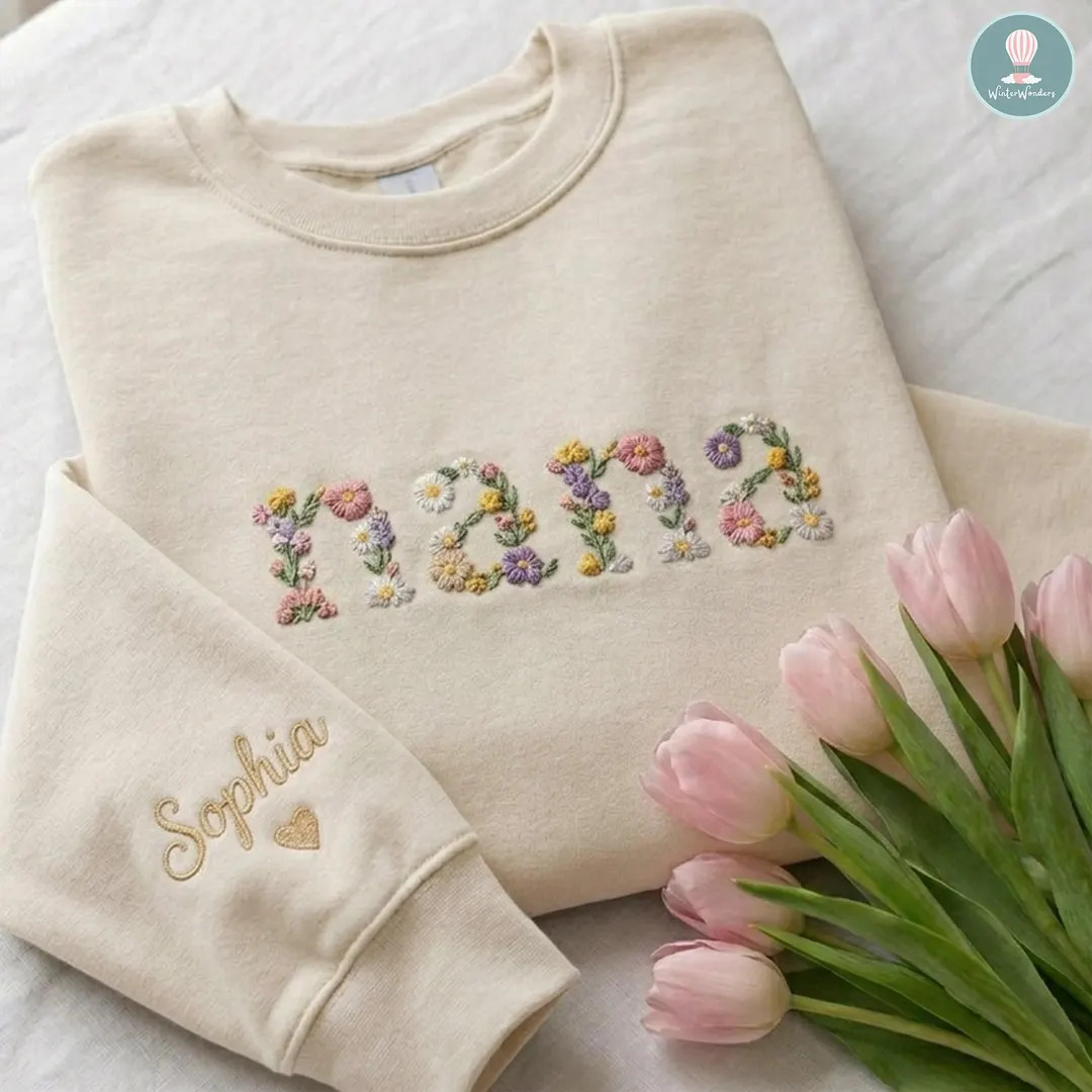 Embroidered Floral Nana T-Shirt, Grandma Birthday Sweatshirt, Cute Crewneck For Grandma Nana Gigi... | Etsy (Global)