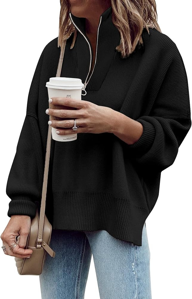 Imily Bela Womens Tunic Sweater Fall Long Sleeve 1/4 Zip Pullover Sweaters Oversized Slouchy Ribb... | Amazon (US)