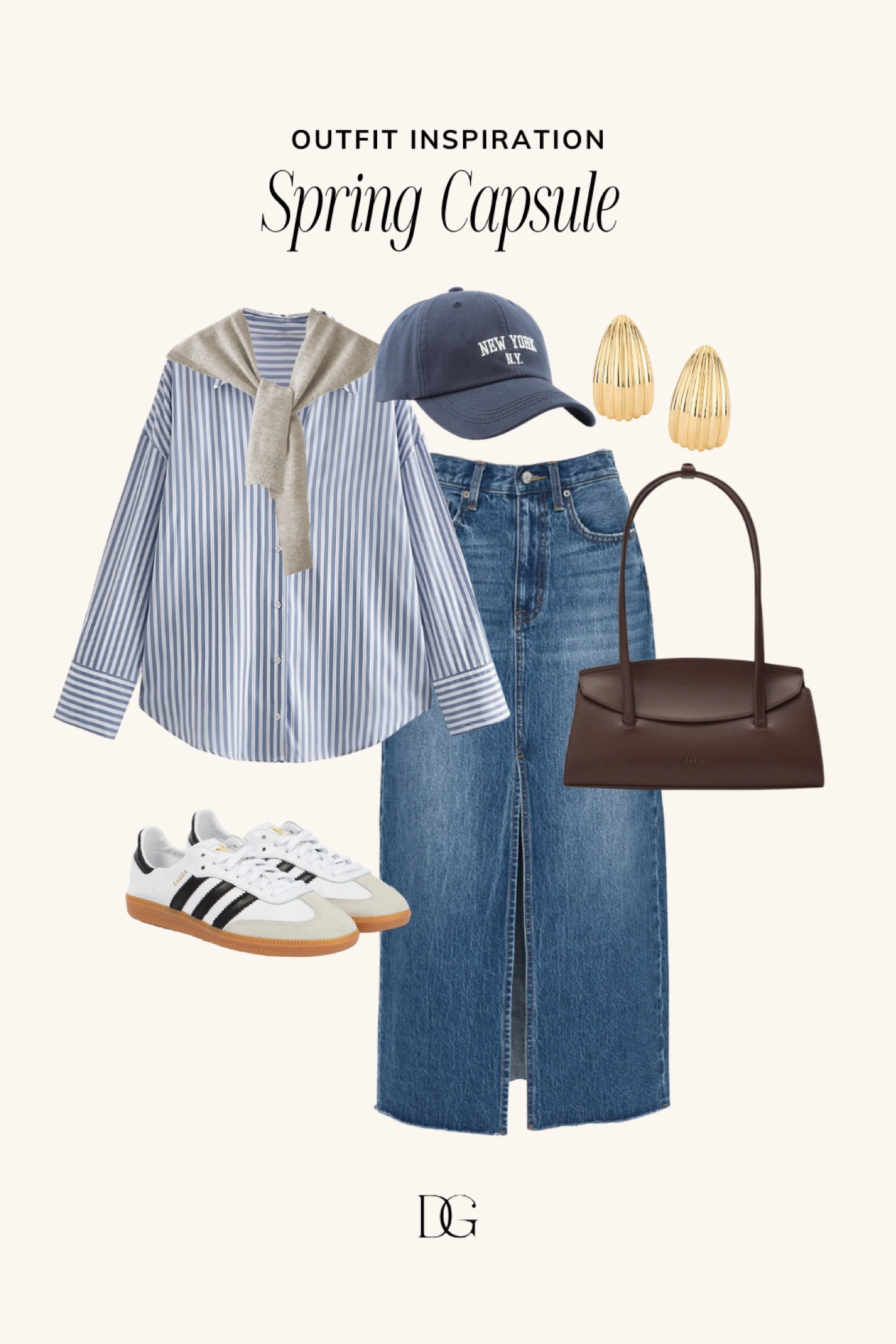 Spring Capsule Wardrobe for 2025 // Capsule wardrobe, spring outfits, spring outfit, spring staples, spring fashion, elevated spring outfit, casual spring outfit, simple spring outfit, neutral spring outfit, adidas samba outfit, denim midi skirt 

#LTKStyleTip #LTKFindsUnder100 #LTKSeasonal