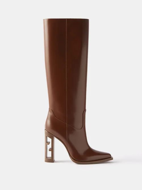 Fendi - Ff-heel Leather Knee-high Boots - Womens - Brown | Matches (US)