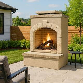 59 in. Tile and Stucco Propane Gas Outdoor Fireplace | The Home Depot