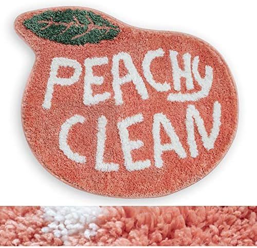 RORA Bath Rug for Kids Coral Pink Peach Shape with White Words Cartoon Plush Water Absorbent Bath... | Amazon (US)