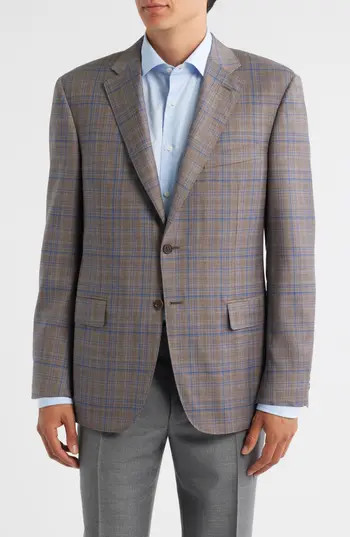 Canali Siena Regular Fit Brown & Blue Plaid Wool Sport Coat in Light Brown at Nordstrom Rack, Size 44 Us / 56 Eu Regular | Nordstrom Rack