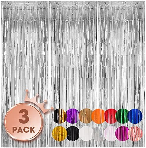 3 Pack 3.3x8.2 Feet Silver Foil Fringe Backdrop Curtains, Tinsel Streamers Birthday Party Decorat... | Amazon (US)