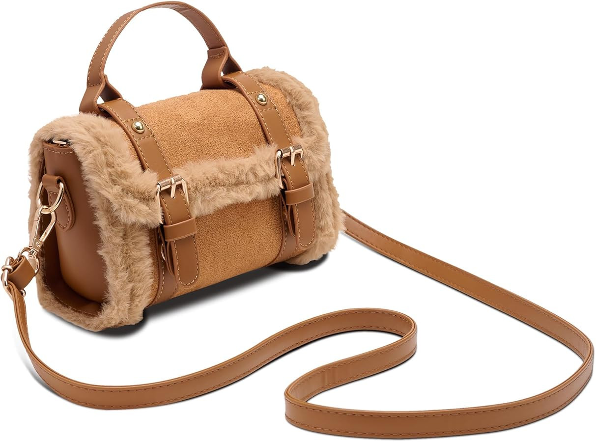 Fur Purse,Vintage-Revival Small Crossbody Bag,Top Handle Leather Handbag for Women | Amazon (US)