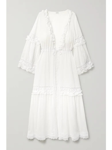 Charo Ruiz - Tamara Ruffled Crochet-trimmed Cotton-blend Voile Robe - White | NET-A-PORTER (US)