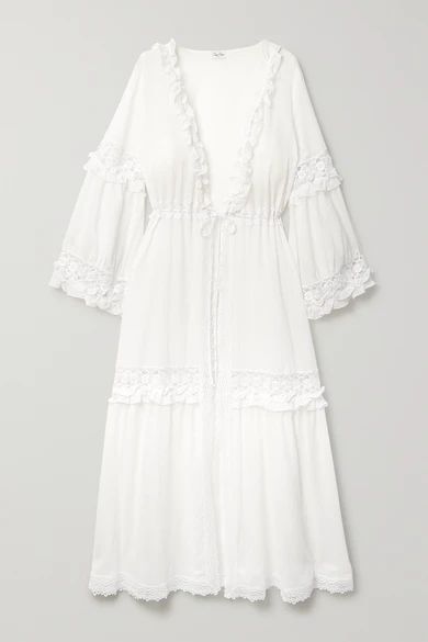 Charo Ruiz - Tamara Ruffled Crochet-trimmed Cotton-blend Voile Robe - White | NET-A-PORTER (US)