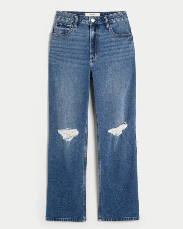 Curvy Ultra High-Rise Ripped Light Wash Dad Jeans | Hollister (US)