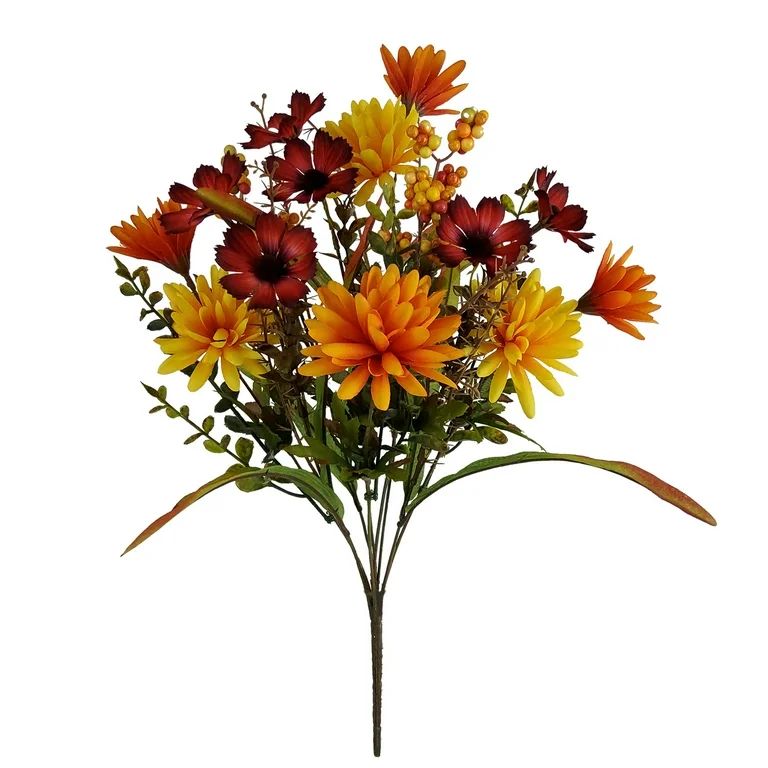 Mainstays 18.5in Indoor Artificial Mini Mum Bush, Orange and Yellow Colors. | Walmart (US)