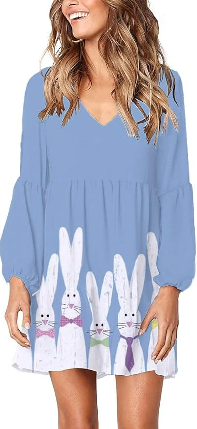 St Patricks Dress Women's Bell Sleeve Cute Shamrocks Four Leaf Clover Print Casual Flare Swing Dr... | Amazon (US)