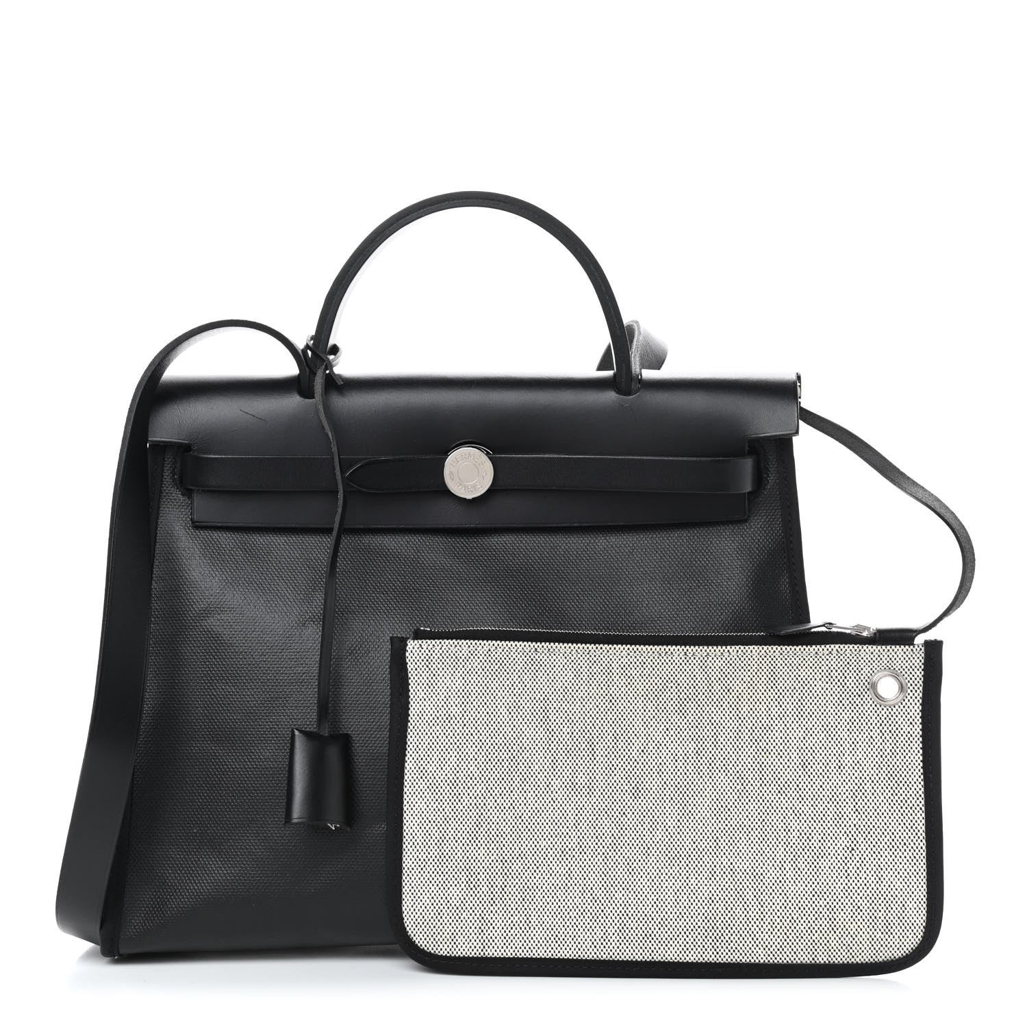 HERMES Toile H Berline Vache Hunter Herbag Zip PM 31 Black Ecru | FASHIONPHILE | Fashionphile