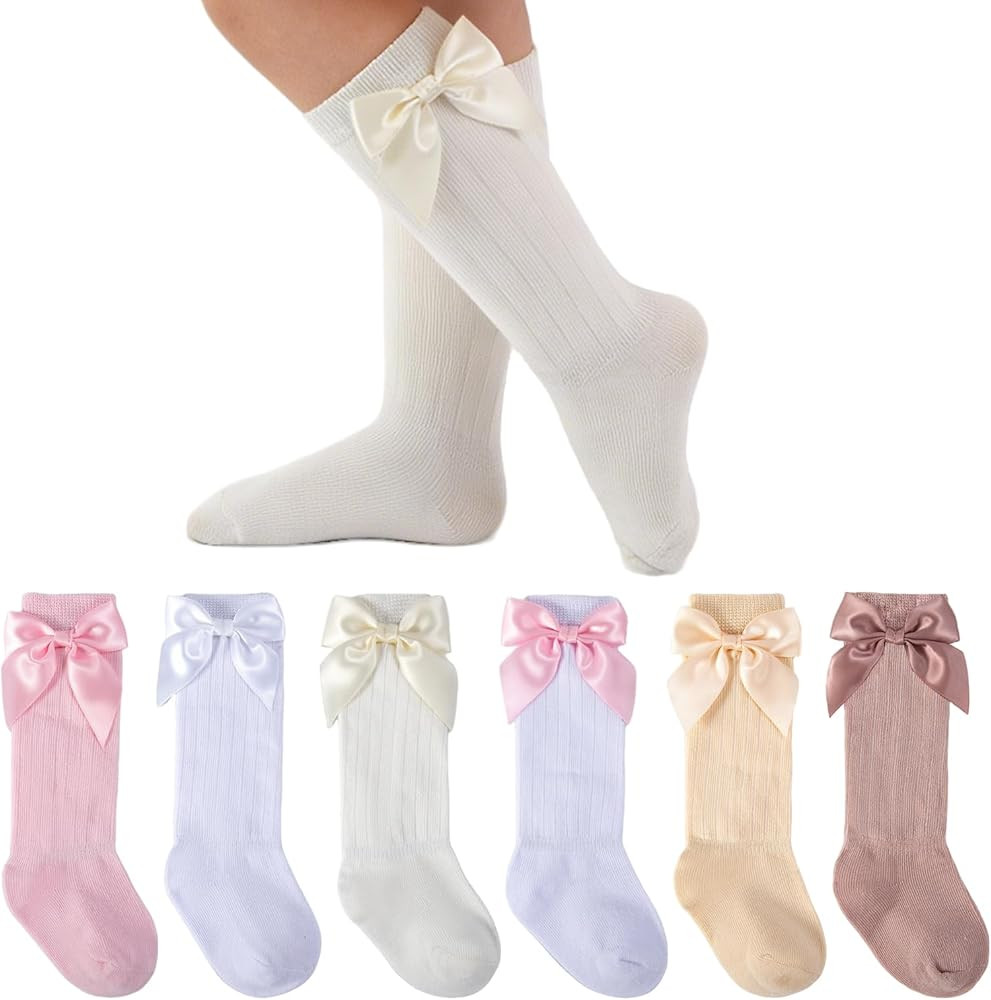 6 Pairs Baby Girl Knee High Socks Cotton Long Socks with Bow for Preemie Newborn Infant Toddler G... | Amazon (US)