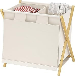 Double Laundry Hamper with Lid, 125L (33 Gal) Divided Oxford Cloth Laundry Basket Organizer with ... | Amazon (US)