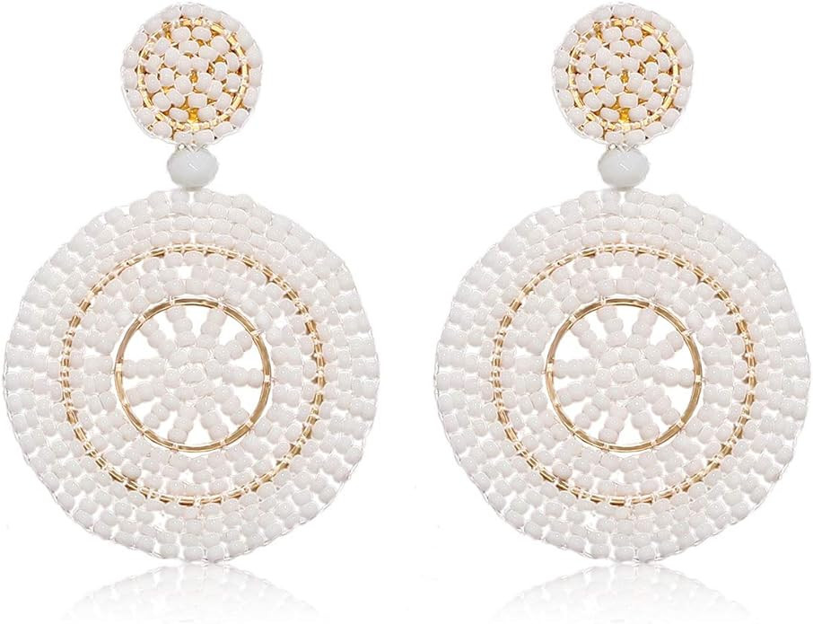 CEALXHENY Beaded Drop Earrings for Women Handmade Colorful Bead Earrings Bohemia Hoop Dangle Earr... | Amazon (US)