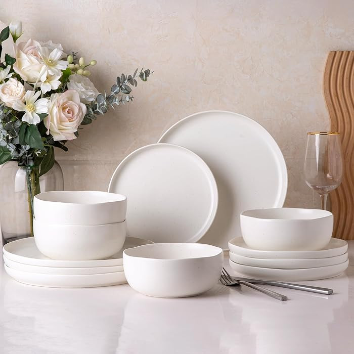 AmorArc Ceramic Dinnerware Sets, Wavy Rim Stoneware Plates and Bowls Sets, Highly Chip and Crack ... | Amazon (US)