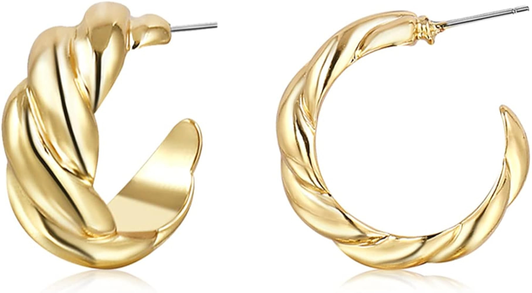 Small Thick Gold Chunky Hoop Earrings Lightweight Hoops For Women | Amazon (US)