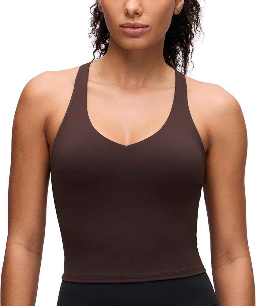 CRZ YOGA Butterluxe V Neck Crop Tank Tops for Women - Racerback Wireless Padded Yoga Longline Spo... | Amazon (US)