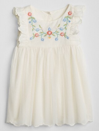 Gap Baby Embroidery Flutter Dress Ivory Frost Size 0-3 M | Gap US