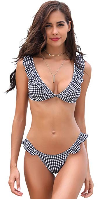 SHEKINI Women's Ruffles Flounce Cute Bikini Two Piece Swimsuit Bathing Suits | Amazon (US)