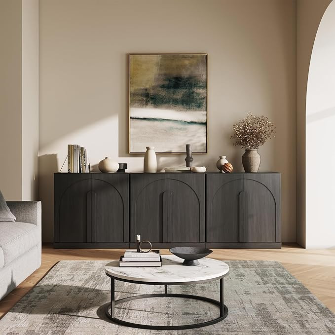 BELLEZE 2 Tier Bookshelf with Arched Wood Door, Set of 3 Modern Display Bookcase Shelf with Stora... | Amazon (US)