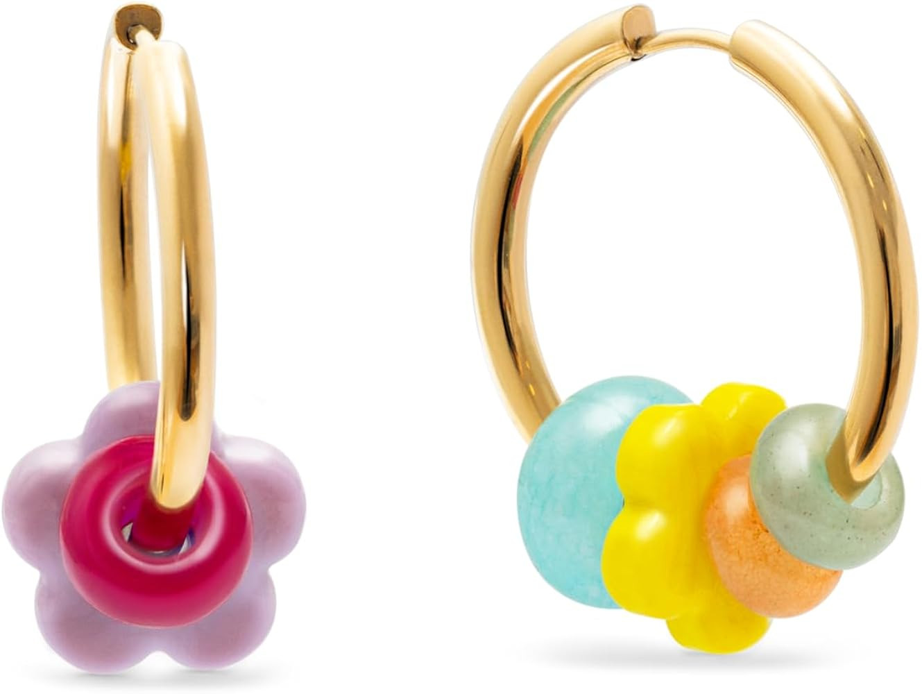 SINGULARU - Carmen True Hoop Earrings. Steel or Brass with 18 Kt Gold Plated and Natural Stone. J... | Amazon (ES)