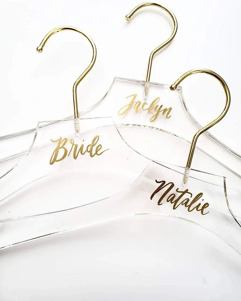 Acrylic Bridesmaid Hanger, Clear Acrylic Bride Hanger for wedding gown, Personalized Bridesmaid D... | Etsy (US)