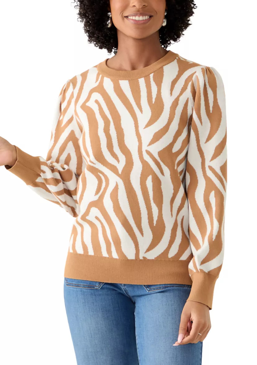 Women's Puff Sleeve Intarsia Knit Tunic Sweater | Belk