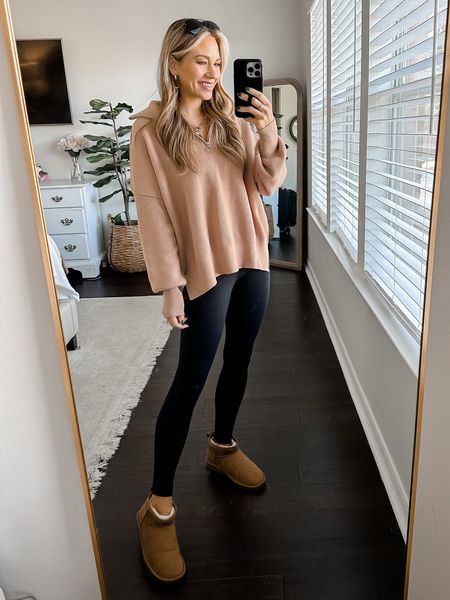 Sweater is on Amazon Deal! Wearing a small in Amazon sweater, and xs in amazon leggings. All run tts. 

Amazon fashion. Amazon sweatshirt. Casual outfit. Travel outfit. Travel style. Comfy outfit. Ugg mini dupes. 

#LTKsalealert #LTKshoecrush #LTKSeasonal