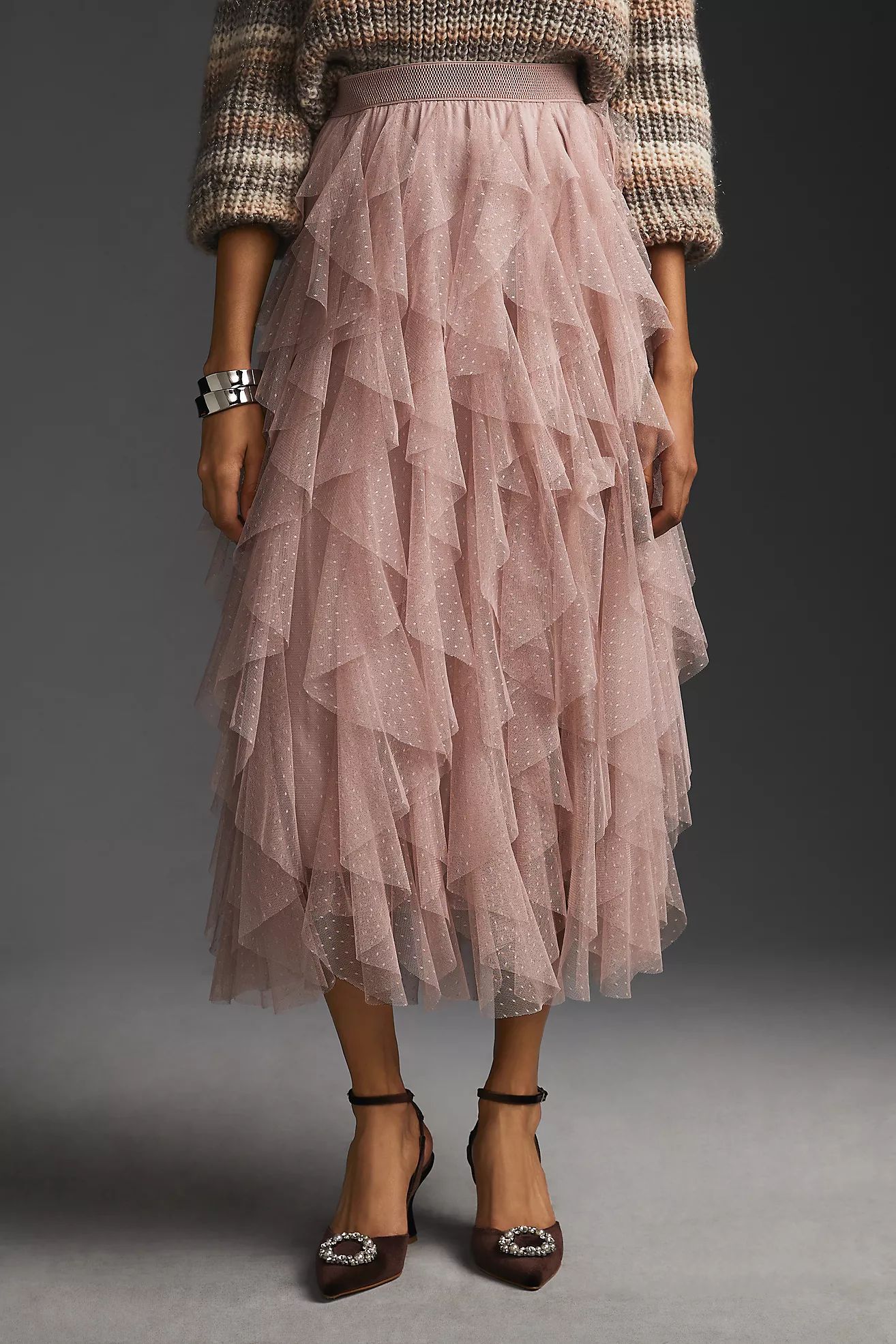 By Anthropologie Ruffled Tulle Midi Skirt | Anthropologie (US)