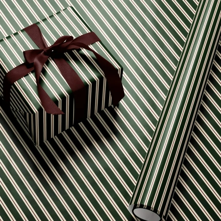 Striped Wrapping Paper Dark Green Holiday Gift Wrapping Seasonal Elegant Christmas Gift Wrap Vint... | Walmart (US)