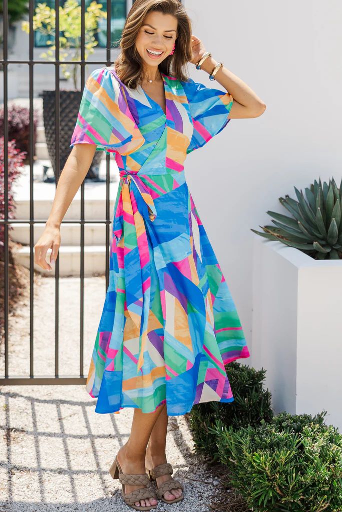 Story To Tell Blue Abstract Midi Dress | The Mint Julep Boutique