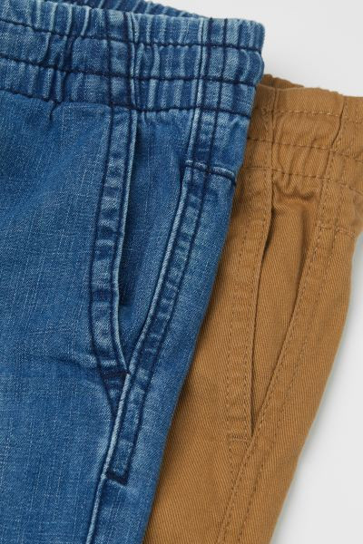 Slim-fit joggers in lightweight, washed cotton twill. Elasticized drawstring waistband, diagonal ... | H&M (US + CA)